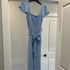 Premier Amour Light Blue Smocked Jumpsuit